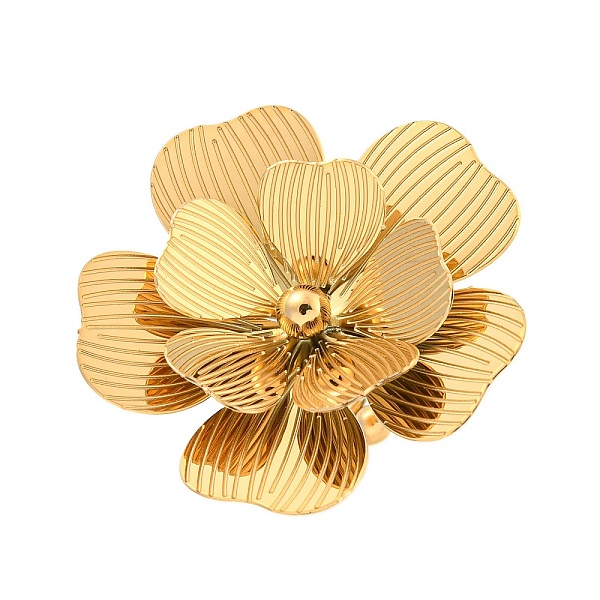 

PandaHall Ion Plating(IP) 304 Stainless Steel Open Cuff Ring for Women, Flower, Real 18K Gold Plated, Inner Diameter: Adjustable 304...