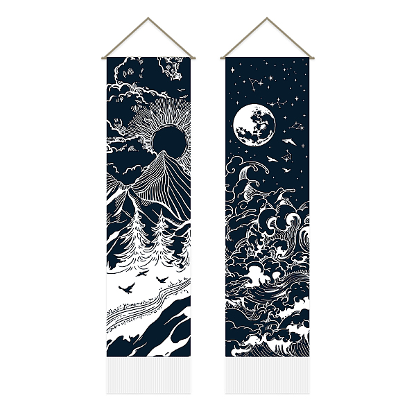 

PandaHall AHANDMAKER 2 Pcs Mountain and Lake Tapestry, Black Sun and Moon Starry Night Long Vertical Tapestry Wall Hanging, Psychedelic...