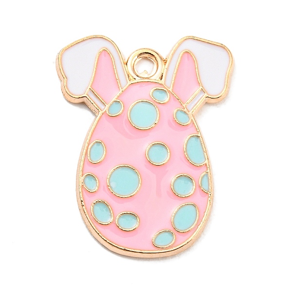 

PandaHall Easter Alloy Enamel Pendants, Golden, Egg with Rabbit Ear Charm, Pink, 22x17x1.5mm, Hole: 2mm Alloy+Enamel Egg Pink