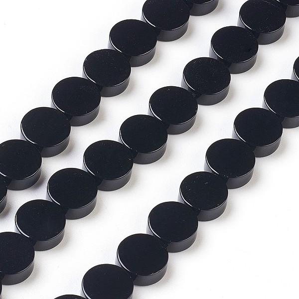 PandaHall Natural Black Onyx Beads Strands, Dyed & Heated, Flat Round, 10x4mm, Hole: 1.2mm, about 40pcs/strand, 15.9 inch Black Onyx Flat...