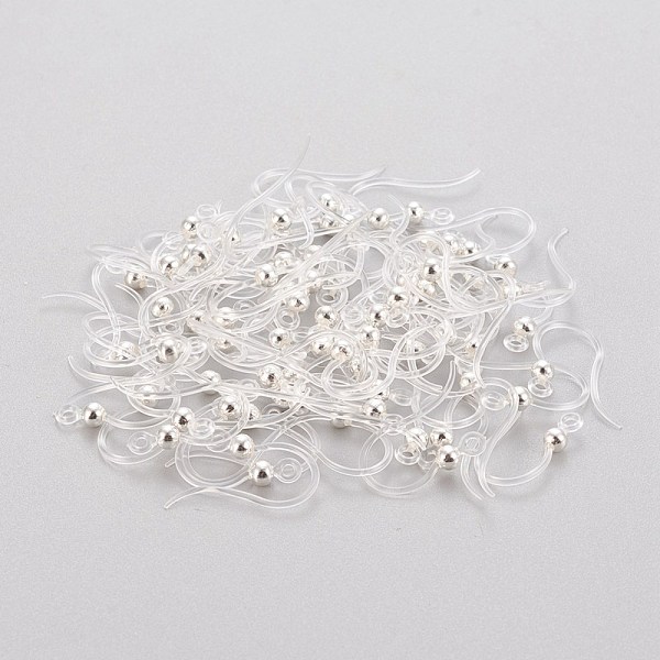 

PandaHall Eco-Friendly Plastic Earring Hooks, with 304 Stainless Steel Beads and Horizontal Loop, Round, Silver, 15.5x8x0.7mm, Hole: 1.2mm...