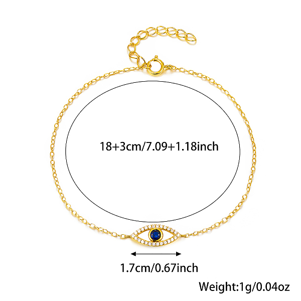 

PandaHall S925 Sterling Silver Evil Eye Link Bracelet, Full Rhinestones Eyes Series for Women, Golden Sterling Silver Evil Eye