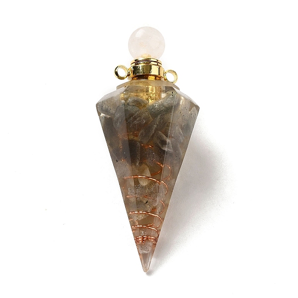 

PandaHall Natural Labradorite Perfume Bottle Pendants, Resin Faceted Cone Charms with Golden Plated Brass Screw Cap, 46.5~48x19~20x17~18mm...