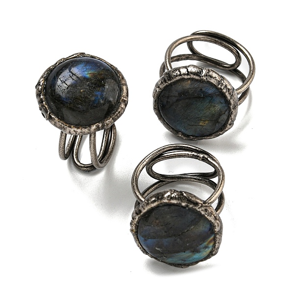 

PandaHall Natural Labradorite Adjustable Rings, with Antique Silver Brass Findings, Jewely for Unisex, Round, Adjustable Labradorite Round