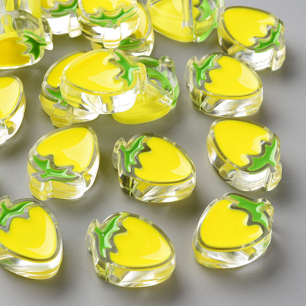

PandaHall Transparent Enamel Acrylic Beads, Strawberry, Yellow, 25.5x19x9mm, Hole: 3.5mm Acrylic Fruit Yellow