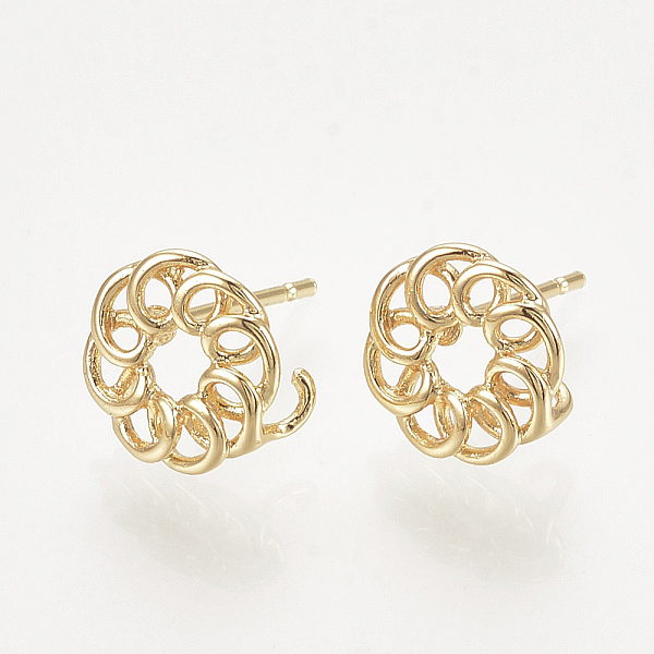 

PandaHall Brass Stud Earring Findings, with Loop, Flat Round, Nickel Free, Real 18K Gold Plated, 9mm, Hole: 2mm, Pin: 0.8mm Brass Flat Round