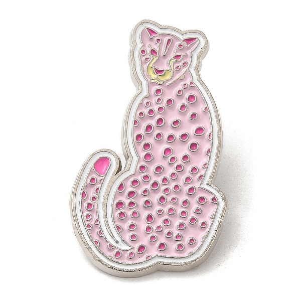 PandaHall Pink Series Enamel Pins, Platinum Tone Alloy Brooches for Clothes Backpack Women, Leopard, 35.5x20.5x1.5mm Alloy+Enamel Leopard