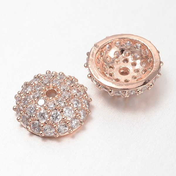 

PandaHall Apetalous Half Round/Dome Brass Micro Pave Cubic Zirconia Bead Caps, Rose Gold, 8x3mm, Hole: 1mm Brass+Cubic Zirconia