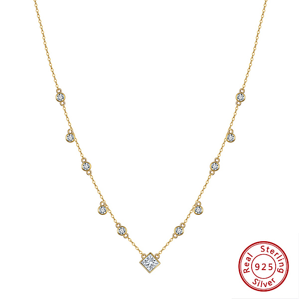 

PandaHall 925 Sterling Silver Pendant Necklaces, Micro Pave 5A Cubic Zirconia Charm Necklaces, Real 14K Gold Plated, 13.98 inch(35.5cm)..., Clear
