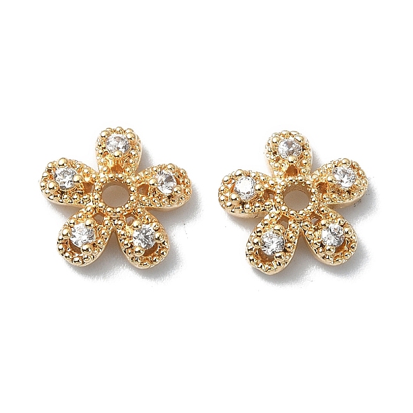 

PandaHall Brass Micro Pave Cubic Zirconia Bead Cap, Flower, Real 18K Gold Plated, 9x9.5x3mm, Hole: 1.6mm Brass+Cubic Zirconia Clear