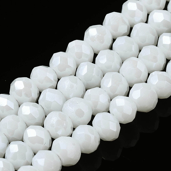 

PandaHall Electroplate Glass Beads Strands, Pearl Luster Plated, Faceted, Rondelle, White, 4x3mm, Hole: 0.4mm, about 113~115pcs/strand...