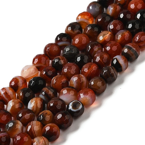 

PandaHall Natural Striped Agate/Banded Agate Beads Strands, Dyed & Heated, Faceted Round, Brown, 8mm, Hole: 1mm, about 46pcs/strand...