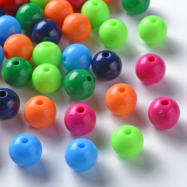 

PandaHall Opaque Acrylic Beads, Round, Mixed Color, 10x9mm, Hole: 2mm, about 940pcs/500g Acrylic Round Multicolor