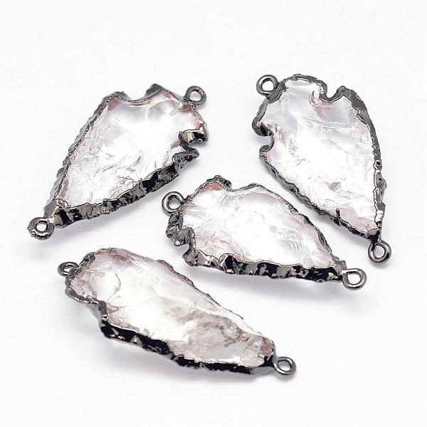 

PandaHall Electroplate Quartz Crystal Links Connectors, Rock Crystal, with Brass Finding, Arrowhead, Gunmetal, 30~47x14~23x5~12mm, Hole: 2mm..., Clear
