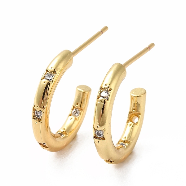 

PandaHall Cubic Zirconia C-shape with Star Stud Earrings, Real 18K Gold Plated Brass Half Hoop Earrings for Women, Lead Free & Cadmium Free..., Clear