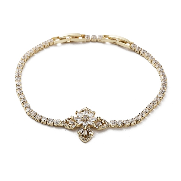 

PandaHall Brass Flower Link Bracelet with Clear Cubic Zirconia Tennis Chains, Long-Lasting Plated, Golden, 7-1/8 inch(18cm) Brass Flower...