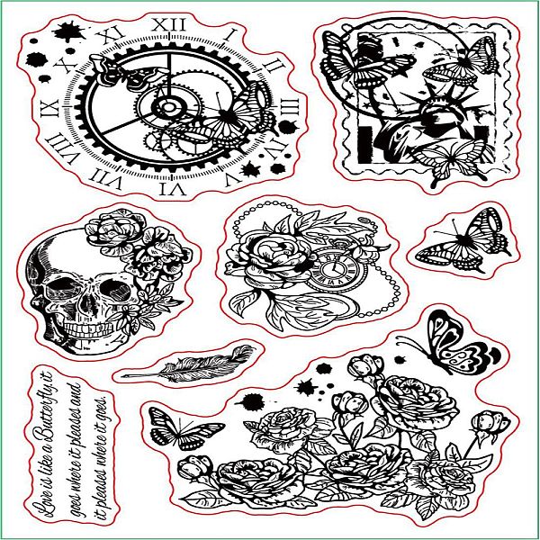 

PandaHall PVC Plastic Stamps, for DIY Scrapbooking, Photo Album Decorative, Cards Making, Stamp Sheets, Butterfly Pattern, 16x11x0.3cm...