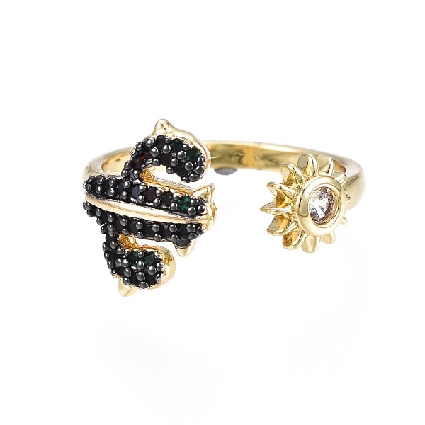 

PandaHall Black Cubic Zirconia Cactus and Sun Open Cuff Ring for Women, Nickel Free, Real 18K Gold Plated, US Size 7 1/4(17.5mm) Brass+Cubic...