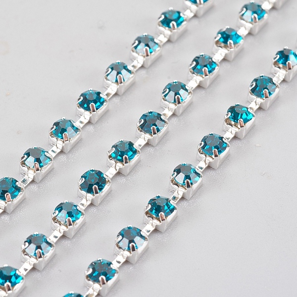 

PandaHall Brass Rhinestone Strass Chains, Rhinestone Cup Chain, 1440pcs Rhinestone/bundle, Grade A, Silver Color Plated, Blue Zircon, 3.1mm...