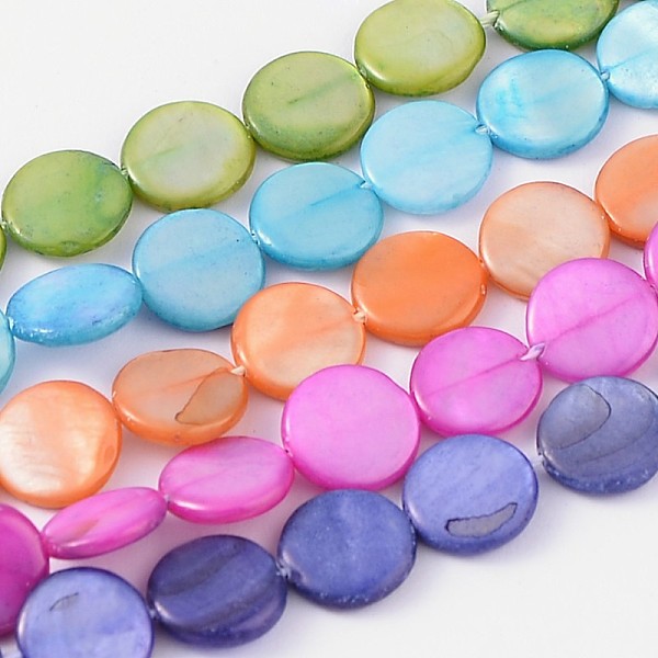 

PandaHall Natural Shell Beads Strands, Flat Round, Dyed, Mixed Color, about 10mm in diameter, hole: 0.5mm, about 40 pcs/strand, 16 inch..., Multicolor
