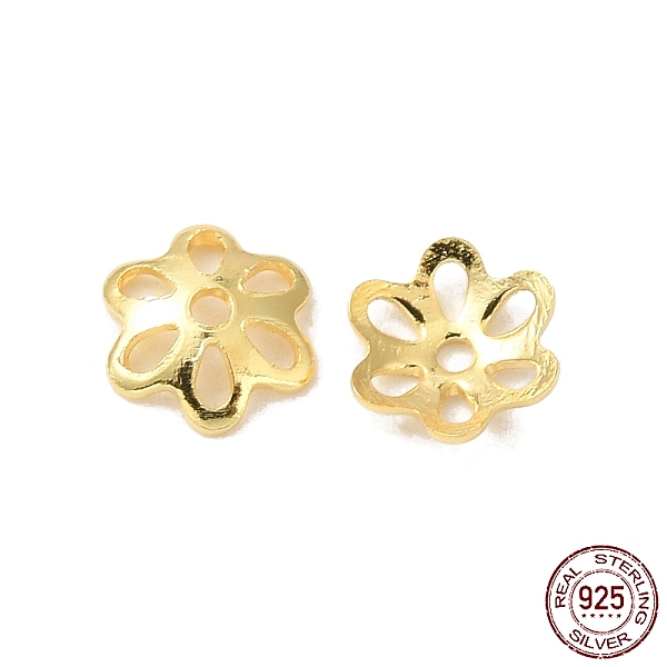 

PandaHall 925 Sterling Silver Bead Caps, 6-Petal, Flower, Real 18K Gold Plated, 4.5x5x1.3mm, Hole: 0.8mm, about 255pcs/10g Sterling Silver