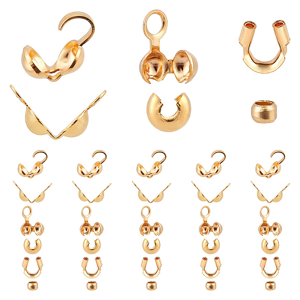 

PandaHall SUNNYCLUE 1 Box 480Pcs 6 Styles 18K Gold Plated Cord End Caps 240pcs Open Bead Tips 160pcs Crimp Beads Covers 80pcs Wire Guardian...