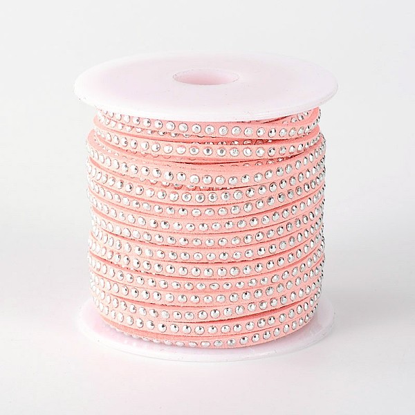 

PandaHall Rivet Faux Suede Cord, Faux Suede Lace, with Aluminum, Pink, 3x2mm, about 20yards/roll Faux Suede+Rivet Pink