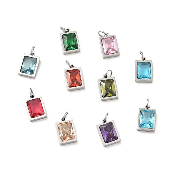

PandaHall 304 Stainless Steel Pendants, with Cubic Zirconia and Jump Rings, Single Stone Charms, Rectangle, Stainless Steel Color, Mixed..., Multicolor