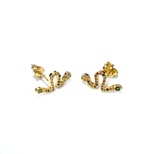 

PandaHall Brass Micro Pave Cubic Zirconia Stud Crawler Earrings, Climber Earrings, with Brass Ear Nuts, Snake, Colorful, Golden, 17~17.5x8mm...