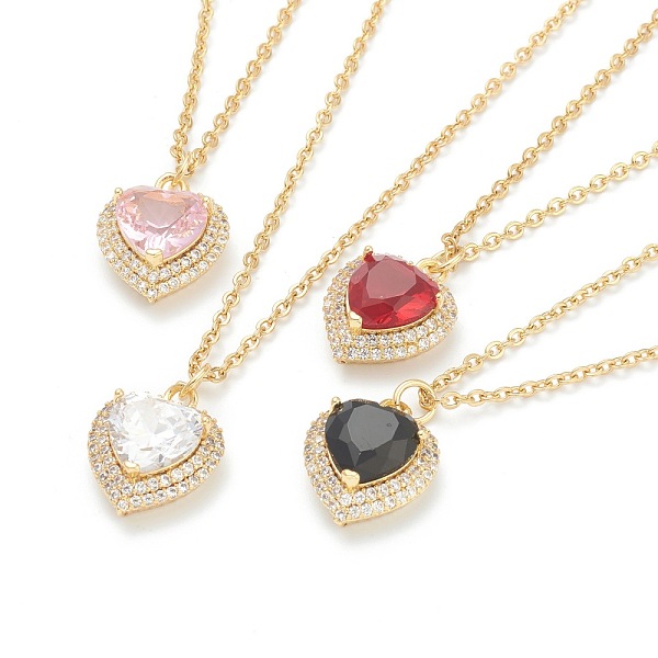 

PandaHall Brass Micro Pave Cubic Zirconia Pendant Necklaces, with Rhinestone and 304 Stainless Steel Cable Chains, Heart, Golden, Mixed..., Multicolor