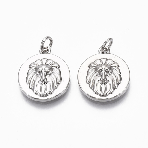 

PandaHall Brass Pendants, with Jump Ring, Nickel Free, Flat Round with Lion, Real Platinum Plated, 17x15x4mm, Hole: 3mm Brass Flat Round