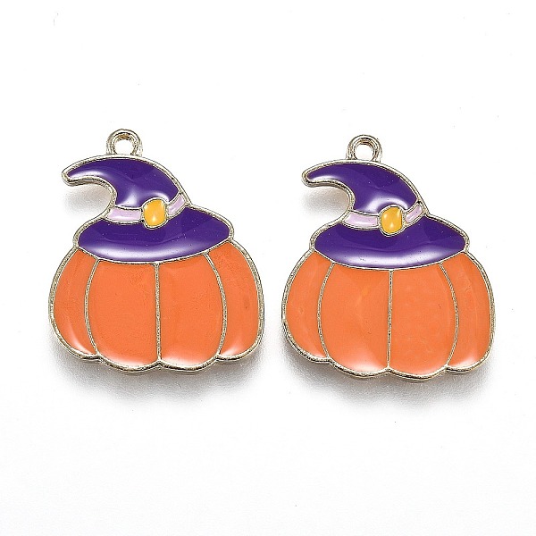 

PandaHall Autumn Theme Alloy Enamel Pendants, Orange Pumpkin with Purple Magic Hat, Light Gold, 22x18.5x1.5mm, Hole: 1.6mm Alloy+Enamel...