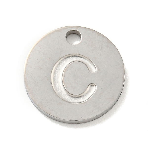 

PandaHall 304 Stainless Steel Pendants, Laser Cut, Flat Round with Letter Charm, Stainless Steel Color, Letter C, 10x1mm, Hole: 1.4mm 304...