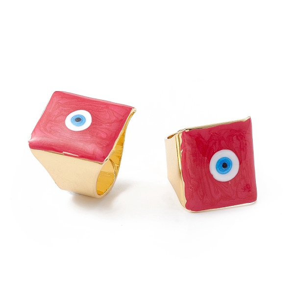 

PandaHall Square Enamel with Evil Eye Wide Band Finger Rings, Real 18K Gold Plated Brass Adjustable Rings for Women Men, FireBrick, 18.5mm..., Red