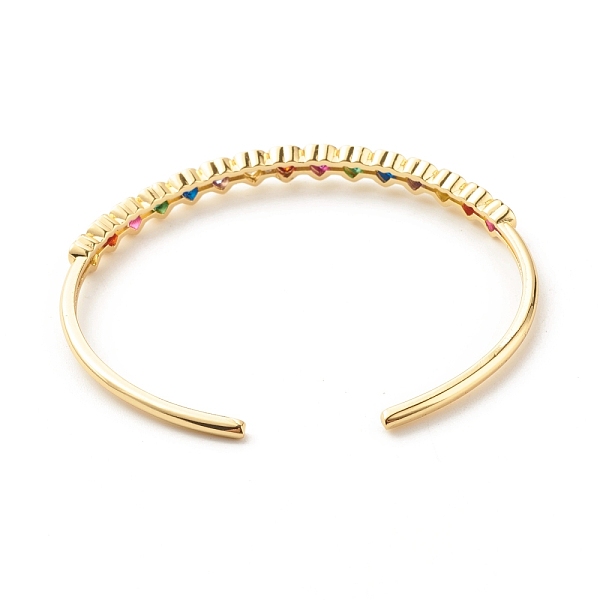 

PandaHall Colorful Cubic Zirconia Heart Open Cuff Bangle, Brass Jewelry for Women, Cadmium Free & Lead Free, Real 18K Gold Plated, Inner...