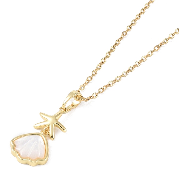 

PandaHall 201 Stainless Steel Cable Chain Necklaces, Brass Shell Pendant Necklaces, Real 18K Gold Plated, Shell Shape, 16.14 inch(41cm) 201..., White