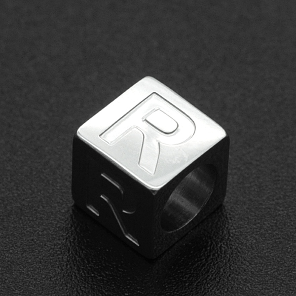 

PandaHall 201 Stainless Steel European Beads, Large Hole Beads, Horizontal Hole, Cube, Stainless Steel Color, Letter.R, 7x7x7mm, Hole: 5mm...