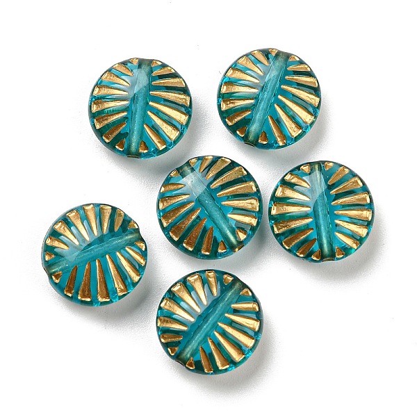 

PandaHall Plating Transparent Acrylic Beads, Golden Metal Enlaced, Flat Round, Dark Turquoise, 12.5x6mm, Hole: 1.4mm, 980pcs/500g Acrylic...