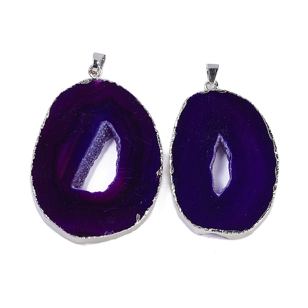 

PandaHall Natural Agate Big Pendants, Oval Charms, Dyed & Heated, with Platinum Plated Brass Findings, Purple, 50~62x33~43x5~7mm, Hole...