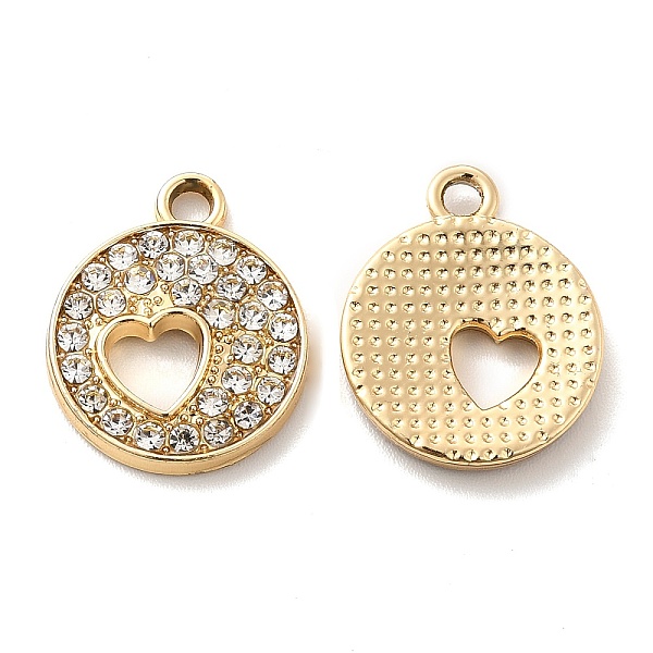 

PandaHall UV Plating Alloy Pendants, with Crystal Rhinestone, Flat Round with Heart Charms, Golden, 18x15x2.5mm, Hole: 2mm Alloy+Rhinestone..., Clear