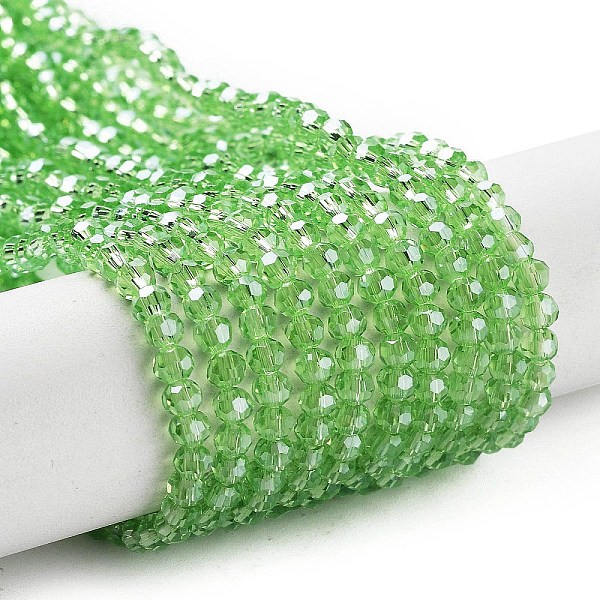 

PandaHall Electroplate Transparent Glass Beads Strands, Faceted(32 Facets), Round, Pearl Luster Plated, Lime Green, 3mm, Hole: 0.8mm, about...