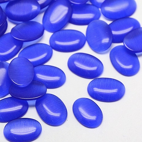 

PandaHall Cat Eye Cabochons, Oval, Blue, 18x13x2.5~3.5mm Glass Oval Blue