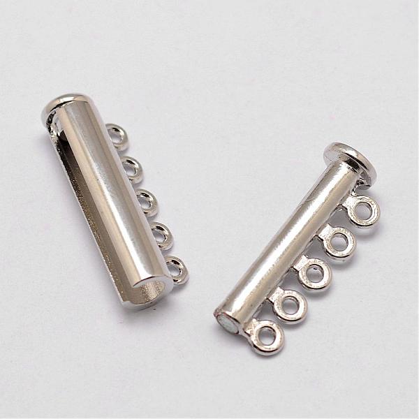 

PandaHall Alloy Magnetic Slide Lock Clasps, 5-Strand, 10-Hole, Tube, Platinum, 31x13.5x7mm, Hole: 2mm Alloy