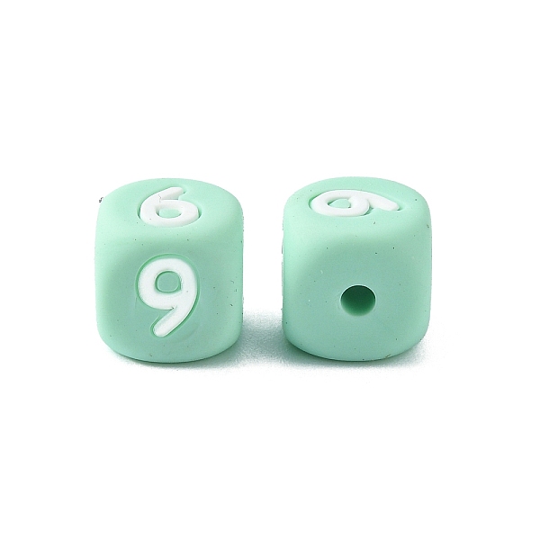 

PandaHall Silicone Beads, for Bracelet or Necklace Making, Arabic Numerals Style, Aquamarine Cube, Num.9, 10x10x10mm, Hole: 2mm Silicone..., Green
