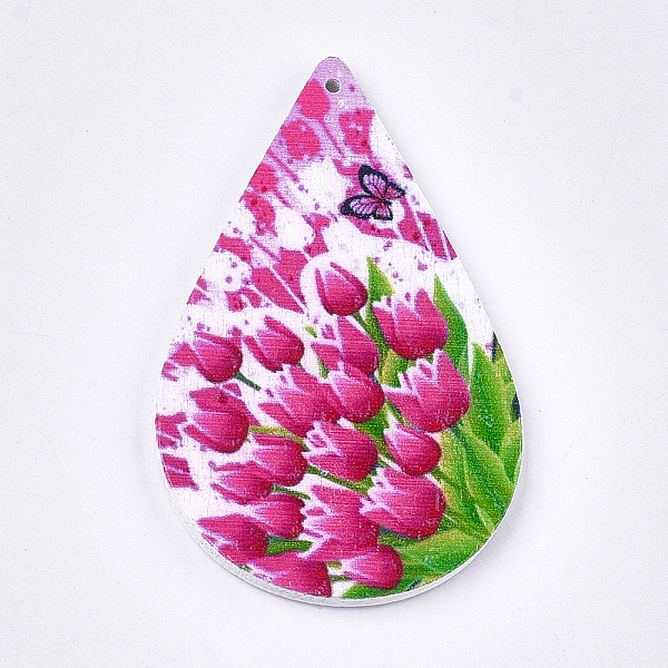 

PandaHall Printed Wooden Big Pendants, Dyed, Teardrop with Flower Pattern, Colorful, 59x36x2.5mm, Hole: 1.5mm Wood Teardrop