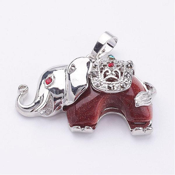 

PandaHall Synthetic Goldstone Pendants, with Rhinestone and Brass Findings, Elephant, Platinum, 25.5x36.5x10mm, Hole: 5x8mm Goldstone...