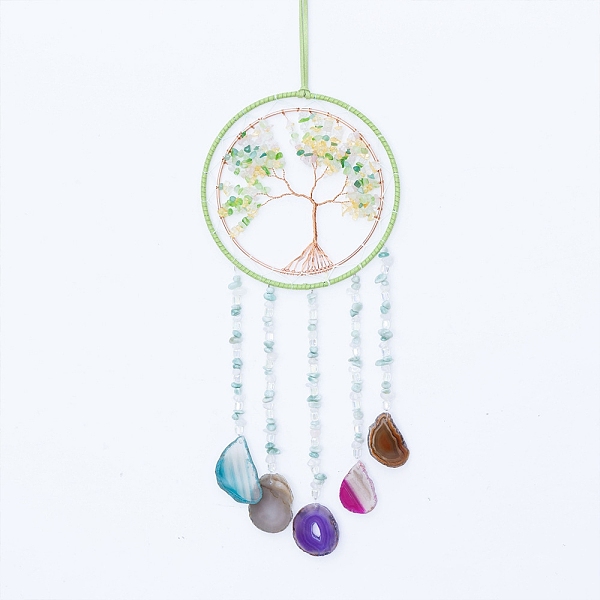 

PandaHall Natural Citrine & Green Aventurine Chip Wall Hanging, Tree of Life Art Pendant Decorations, with Iron, Agate Slice, Colorful...