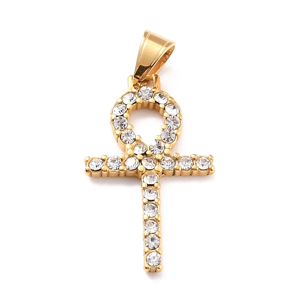 

PandaHall Ion Plating(IP) 304 Stainless Steel Pendants, with Rhinestone, Cross, Religion, Golden, 39x23x3mm, Hole: 5.5x8.5mm Stainless..., Clear