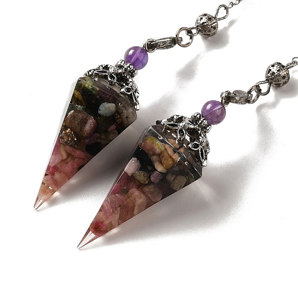 

PandaHall Natural Tourmaline Dowsing Pendulum Big Pendants, with Resin, Amethyst & Quartz Crystal, Hexagonal Cone, 300mm, Hole: 1.5mm...