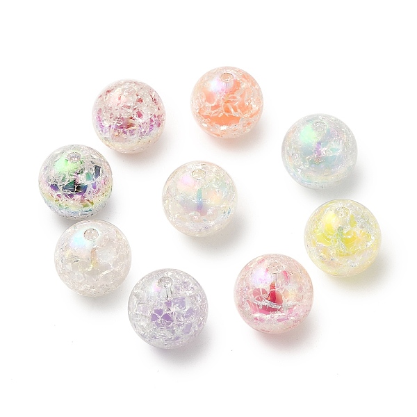 PandaHall UV Plating Transparent Crackle Acrylic Beads, Bead in Bead, Iridescent, Round, Mixed Color, 15.5mm, Hole: 2.5mm Acrylic Round...